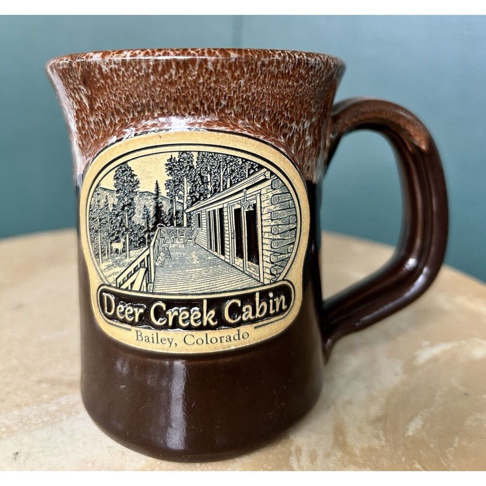Deneen Pottery Mug 2017 Deer Creek Cabin Bailey Colorado Brown Drip 14oz Coffee